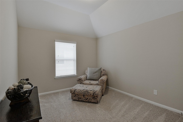 13705 Northline Lake Dr, Houston, TX 77044 - sitting room featuring carpet, lofted ceiling, and baseboards