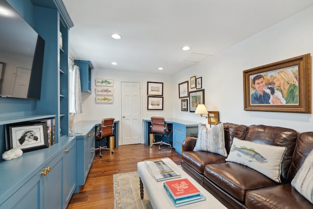 6147 Chevy Chase Dr, Houston, TX 77057 - living area with dark wood-style floors and recessed lighting