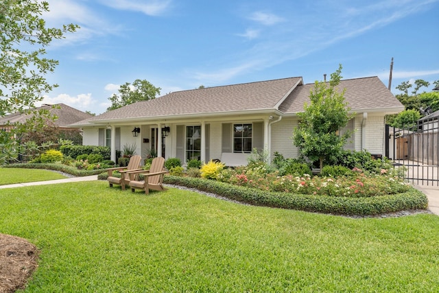 6147 Chevy Chase Dr, Houston, TX 77057 - ranch-style house featuring brick siding, roof with shingles, a gate, and concrete driveway
