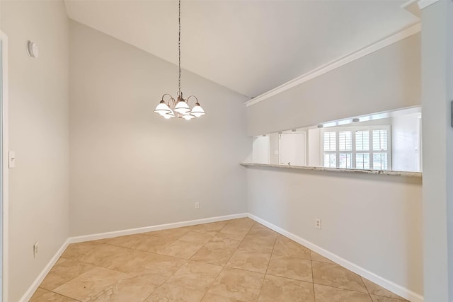 10901 Mesquite Dr, La Porte, TX 77571 - spare room with a chandelier, baseboards, and high vaulted ceiling