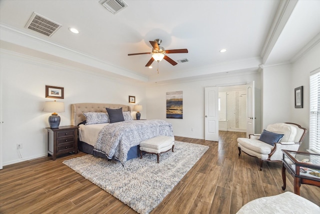 4303 Stonebrook Ln, Missouri City, TX 77459 - bedroom featuring crown molding, wood finished floors, baseboards, recessed lighting, and a raised ceiling