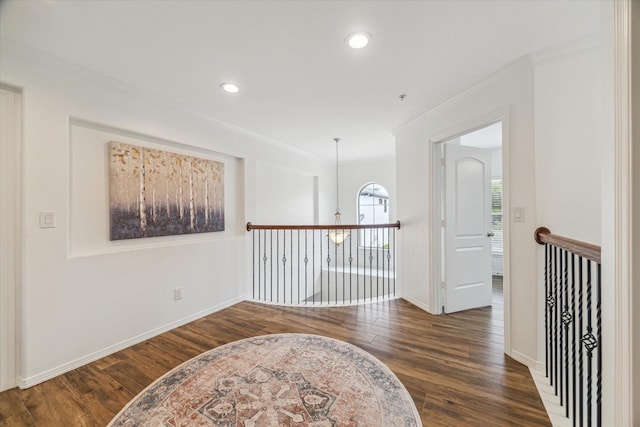 4303 Stonebrook Ln, Missouri City, TX 77459 - unfurnished room featuring wood finished floors, crown molding, a chandelier, baseboards, and recessed lighting