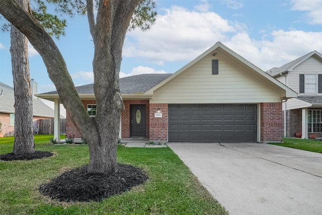 7119 Piney Meadow Ct, Houston, TX 77041 - view of front of house with brick siding, an attached garage, a front yard, driveway, and roof with shingles