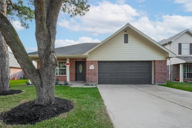 7119 Piney Meadow Ct, Houston, TX 77041 - view of front of property featuring an attached garage, brick siding, driveway, a front yard, and roof with shingles