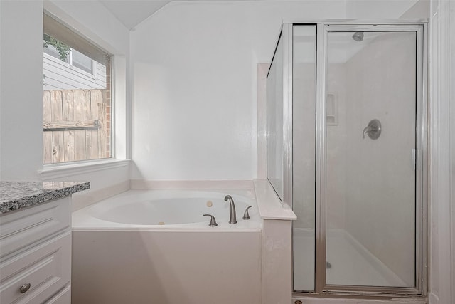 7119 Piney Meadow Ct, Houston, TX 77041 - bathroom with a shower stall, healthy amount of natural light, a jetted tub, and vanity