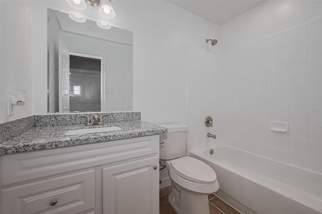 7119 Piney Meadow Ct, Houston, TX 77041 - bathroom featuring toilet, vanity, shower / bath combination, and tile patterned flooring