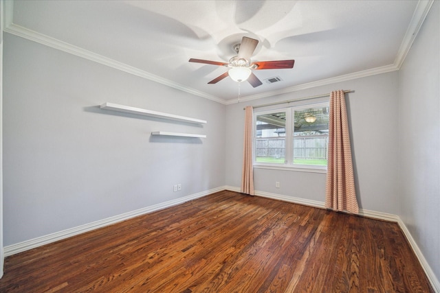 5211 W Bellfort Ave, Houston, TX 77035 - empty room featuring wood finished floors, baseboards, a ceiling fan, and crown molding