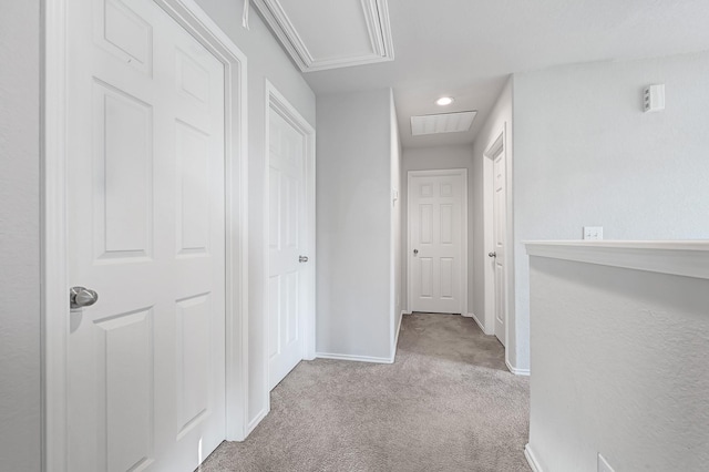 4354 Tulip Oak Dr, Houston, TX 77068 - hall featuring attic access, carpet, baseboards, and recessed lighting
