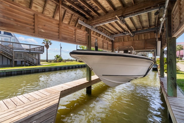 1022 Darcy St, Galveston, TX 77554 - dock area with a water view and boat lift
