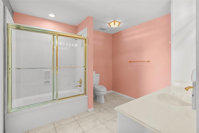 1022 Darcy St, Galveston, TX 77554 - bathroom featuring toilet, vanity, enclosed tub / shower combo, and baseboards