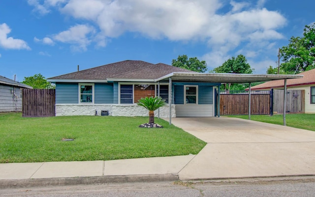 2020 Vince St, Pasadena, TX 77502 - view of front of property with driveway, a carport, roof with shingles, and stone siding