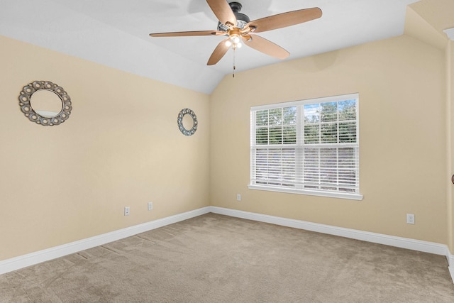 26010 Pagemill Ln, Richmond, TX 77406 - carpeted spare room featuring vaulted ceiling, ceiling fan, and baseboards