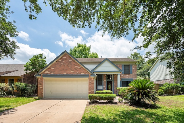 4611 Wolverhampton Way, Missouri City, TX 77459 - view of front of property with brick siding, concrete driveway, an attached garage, and a front lawn