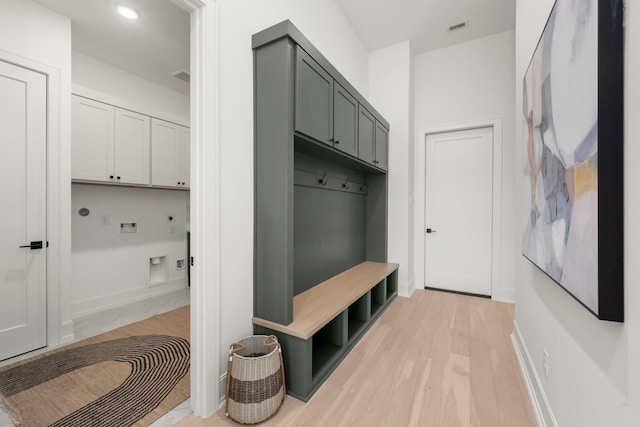 1902 Kessler Point Pl, Katy, TX 77493 - mudroom with light wood finished floors, baseboards, and recessed lighting