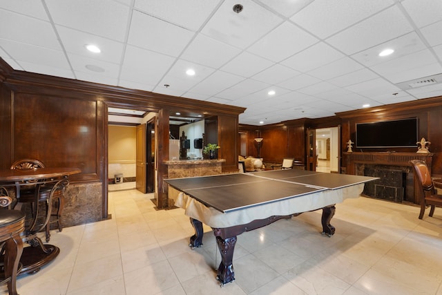 3525 Sage Rd Unit 1104, Houston, TX 77056 - game room with recessed lighting, ornamental molding, billiards table, and light tile patterned floors