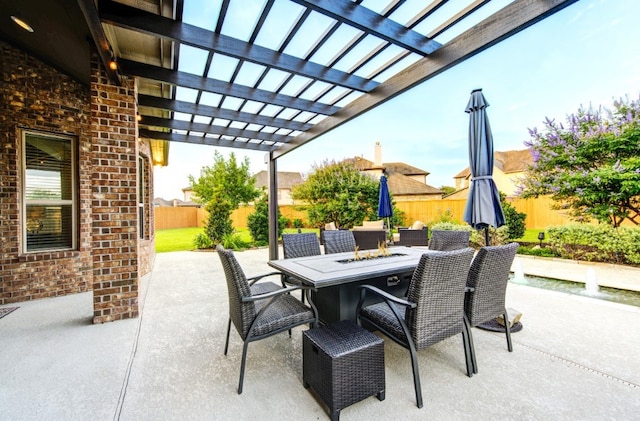 28907 Copper Break Ct, Katy, TX 77494 - fenced backyard featuring outdoor dining space, a pergola, and a patio