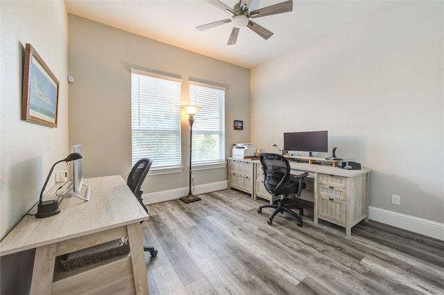 28907 Copper Break Ct, Katy, TX 77494 - office space featuring a ceiling fan, light wood-style floors, and baseboards