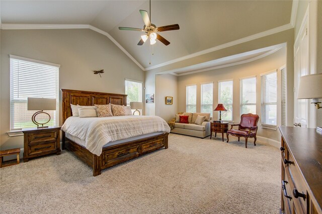 28907 Copper Break Ct, Katy, TX 77494 - bedroom featuring multiple windows, carpet floors, vaulted ceiling, baseboards, and ornamental molding