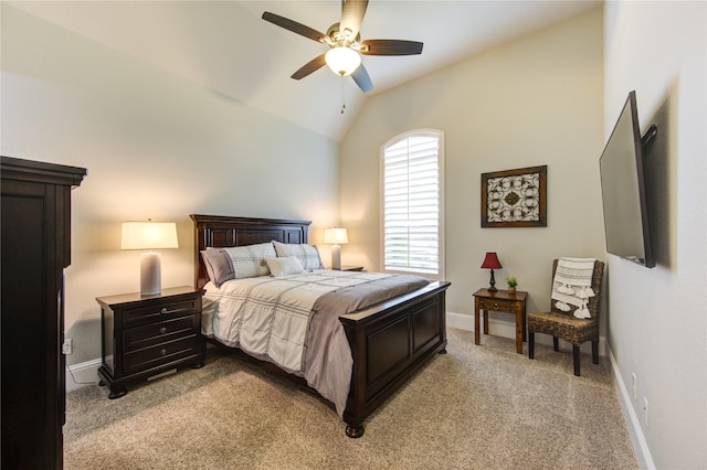 28907 Copper Break Ct, Katy, TX 77494 - bedroom featuring vaulted ceiling, light colored carpet, baseboards, and ceiling fan