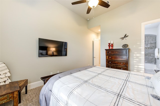 28907 Copper Break Ct, Katy, TX 77494 - bedroom featuring carpet floors, baseboards, ceiling fan, and lofted ceiling
