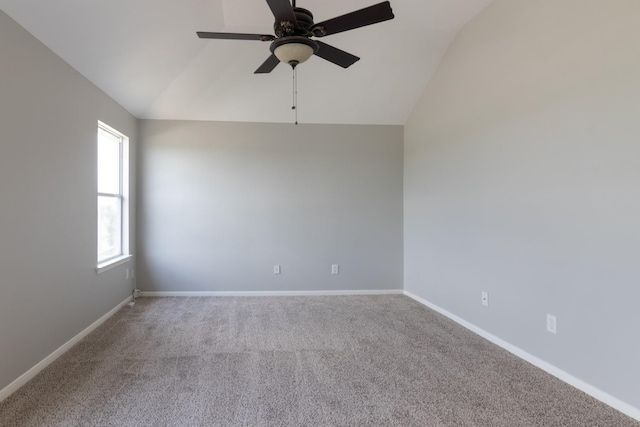 5903 Bonners Park Ct, Katy, TX 77449 - unfurnished room featuring a ceiling fan, lofted ceiling, carpet, and baseboards