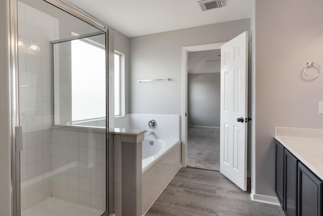 5903 Bonners Park Ct, Katy, TX 77449 - bathroom with a bath, a stall shower, and vanity