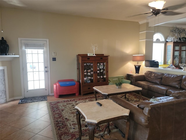 3501 Carson Ct, Pearland, TX 77584 - living area featuring a ceiling fan and tile patterned flooring