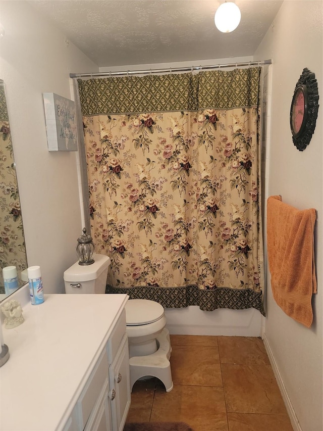 3501 Carson Ct, Pearland, TX 77584 - full bathroom with vanity, tile patterned floors, toilet, and shower / tub combo
