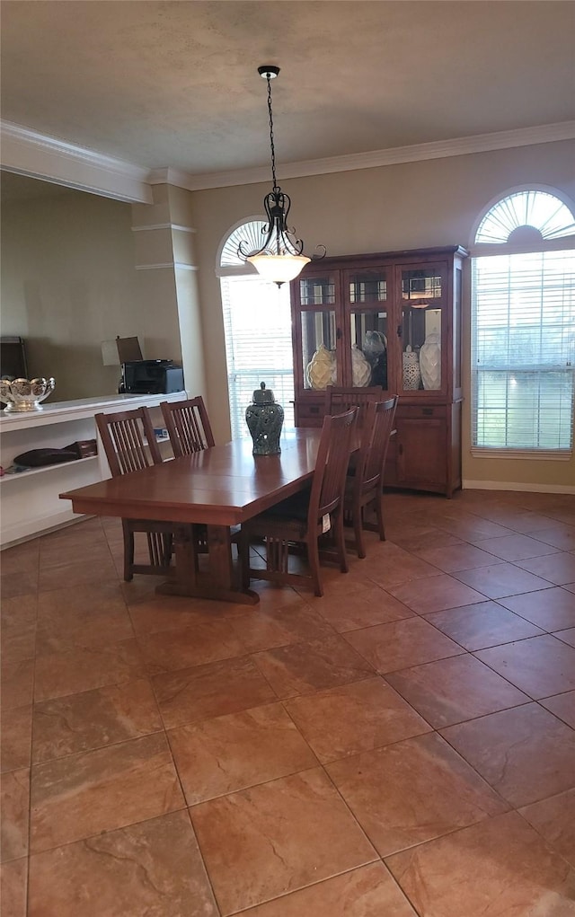 3501 Carson Ct, Pearland, TX 77584 - dining area with crown molding and light tile patterned floors