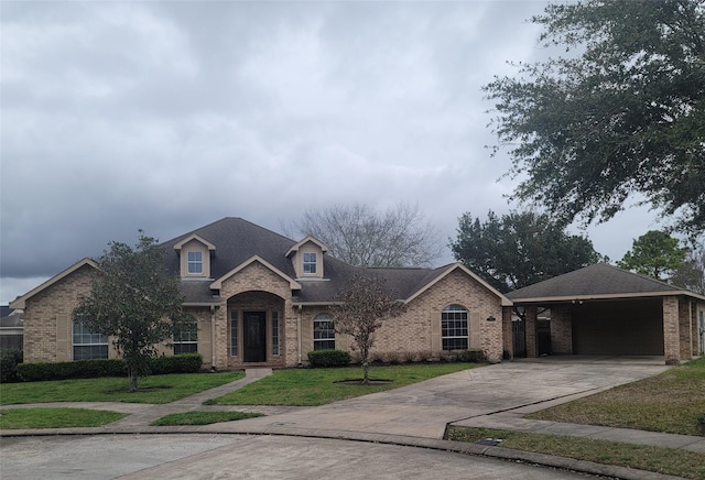3501 Carson Ct, Pearland, TX 77584 - traditional-style house with brick siding, a front lawn, and concrete driveway