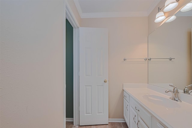 11203 Chestnut Woods Trl, Houston, TX 77065 - bathroom with vanity, crown molding, and baseboards