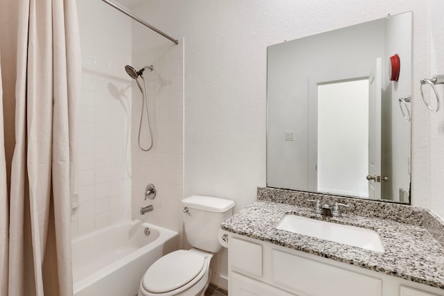 17102 Crimson Crest Dr, Conroe, TX 77302 - bathroom featuring shower / tub combo with curtain, toilet, vanity, and a textured wall