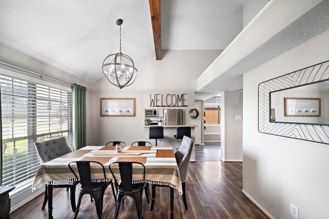 3808 Cottonwood Dr, La Porte, TX 77571 - dining room with a chandelier, baseboards, dark wood-type flooring, and a textured ceiling