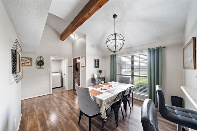 3808 Cottonwood Dr, La Porte, TX 77571 - dining space featuring washer / clothes dryer, a textured ceiling, wood finished floors, a chandelier, and baseboards
