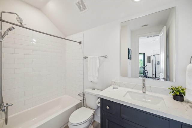 3410 Timbergrove Heights St, Houston, TX 77008 - full bath with toilet, vanity, washtub / shower combination, and vaulted ceiling
