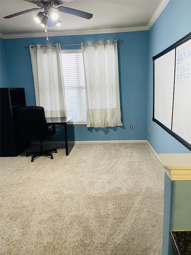 1711 Old Spanish Trl Unit 127, Houston, TX 77054 - home office featuring ceiling fan, ornamental molding, and baseboards