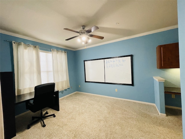 1711 Old Spanish Trl Unit 127, Houston, TX 77054 - home office with baseboards, crown molding, a ceiling fan, and carpet flooring
