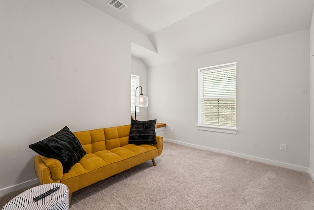 11231 Buchanan Coves Ln, Cypress, TX 77433 - living area featuring carpet flooring, baseboards, and vaulted ceiling