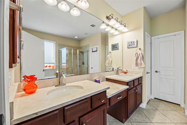 26020 Bassfield Ln, Katy, TX 77494 - full bath featuring vanity, a shower stall, and tile patterned floors