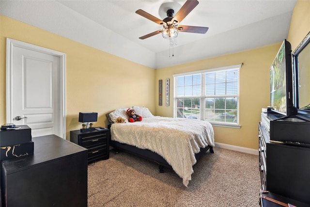 26020 Bassfield Ln, Katy, TX 77494 - carpeted bedroom featuring baseboards, a ceiling fan, a desk, and lofted ceiling