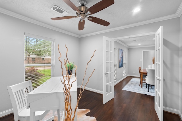 1139 Lehman St, Houston, TX 77018 - dining room with wood finished floors, french doors, a ceiling fan, baseboards, and recessed lighting