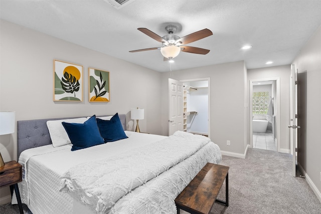 1139 Lehman St, Houston, TX 77018 - bedroom featuring carpet flooring, baseboards, ensuite bathroom, recessed lighting, and a ceiling fan