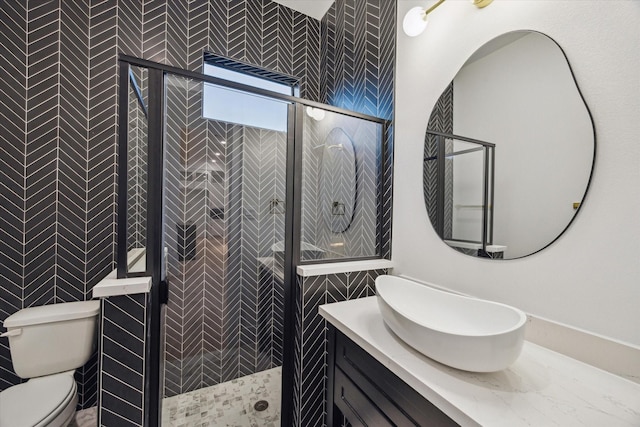 1112 Kinley Ln, Houston, TX 77018 - full bath with vanity, tile walls, and a shower stall