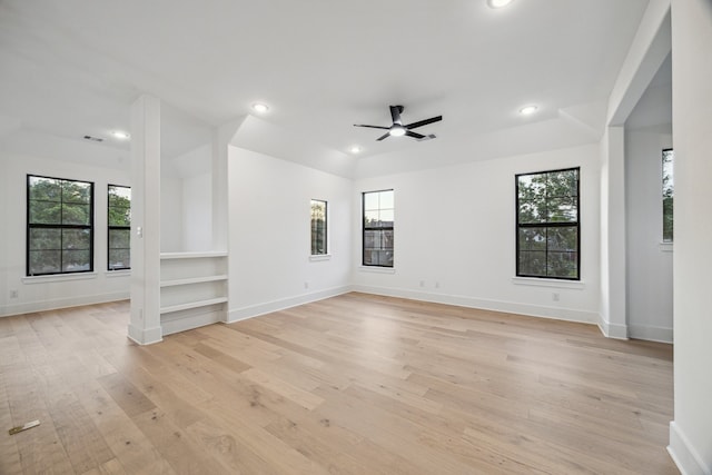 1112 Kinley Ln, Houston, TX 77018 - spare room with light wood-style floors, healthy amount of natural light, recessed lighting, a ceiling fan, and built in features