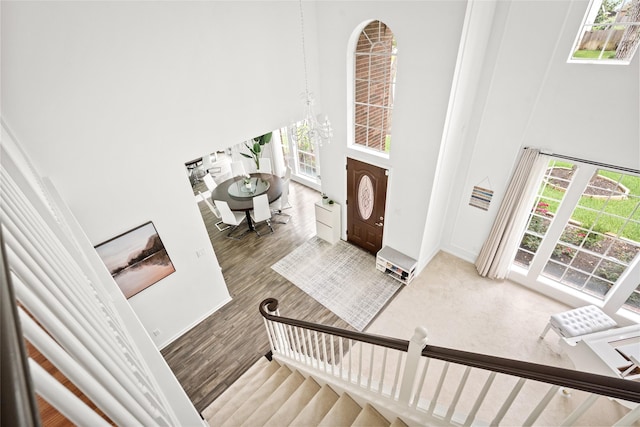 1706 Brightlake Way, Missouri City, TX 77459 - foyer entrance featuring a high ceiling, healthy amount of natural light, wood finished floors, and stairway