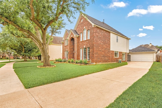 1706 Brightlake Way, Missouri City, TX 77459 - view of front of home featuring brick siding, a front yard, concrete driveway, and a garage