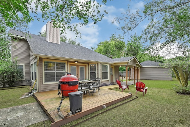 15427 Stonehill Dr, Houston, TX 77062 - deck featuring outdoor dining space, a yard, french doors, and a grill