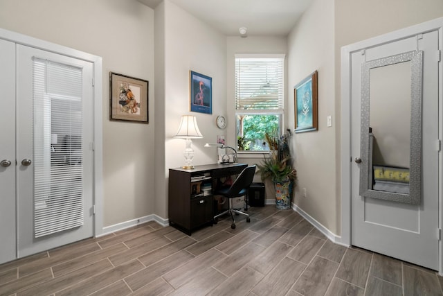 371 Westlake Terrace Dr, Conroe, TX 77304 - office area with baseboards and wood tiled floors