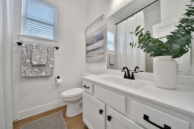 296 N Cascade Heights Dr, Montgomery, TX 77316 - full bath with toilet, vanity, wood finished floors, and baseboards