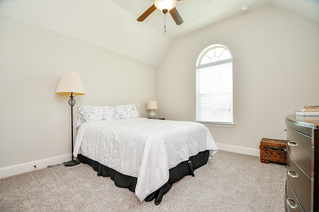 1704 Graystone Hills Dr, Conroe, TX 77304 - carpeted bedroom with vaulted ceiling, baseboards, and ceiling fan